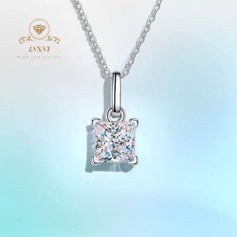

Stunning 1.2CT D Color Moissanite Princess Cut Minimalist Pendant Necklace S925 Silver GBA Certified Jewelry for Women Gift