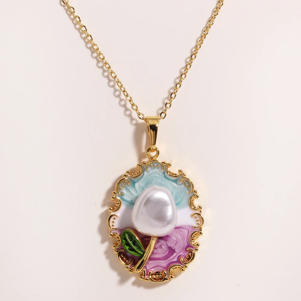 316L roestvrij staal kleurrijke druppel olie bloem hart onregelmatige ketting voor vrouwen meisjes vintage Franse delicate sieraden geschenken