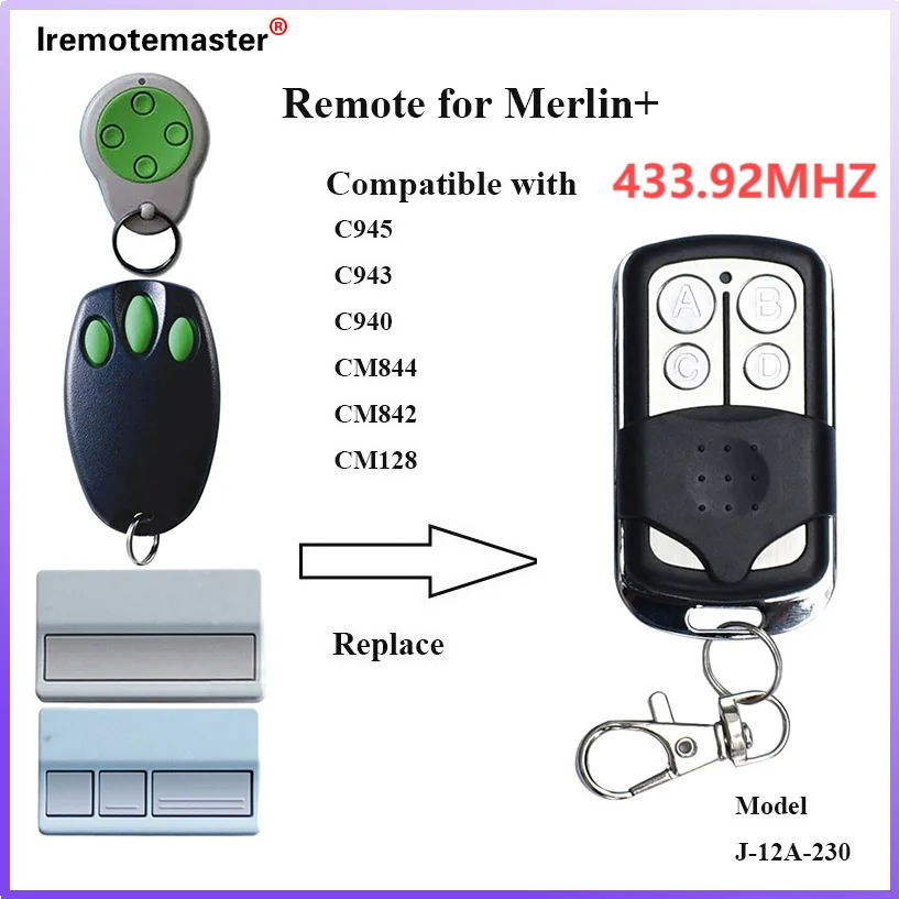 433.92 MHz Garage Door Handheld Transmitter Remote Control Transmitter for Merlin+ C945 Chamberlain LiftMaster 94335E 84335E