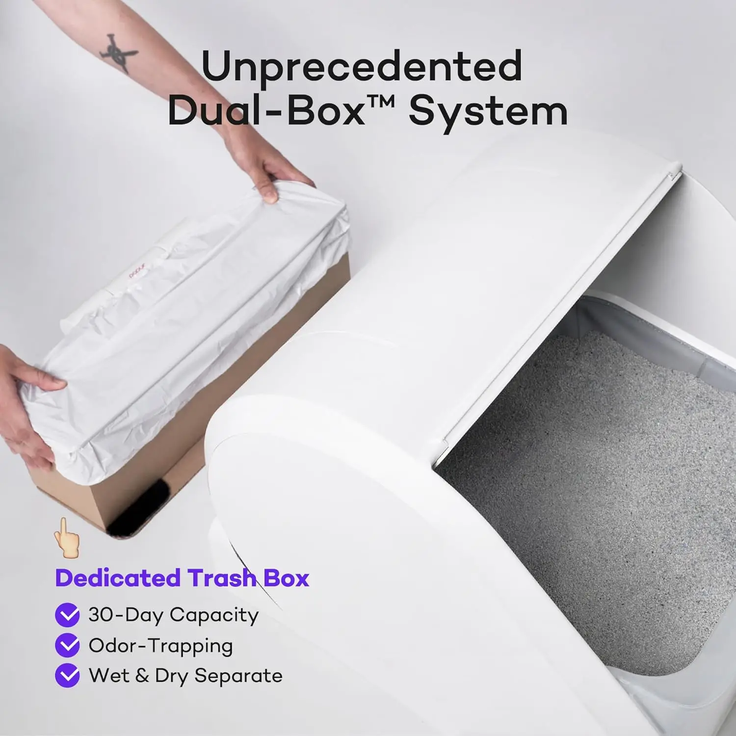 X5 Self-Cleaning Cat Litter Box - Unique Split System, Open Top, 30-Day Capacity - Automatic Litter Scooping Robot, Odor-Seal Di