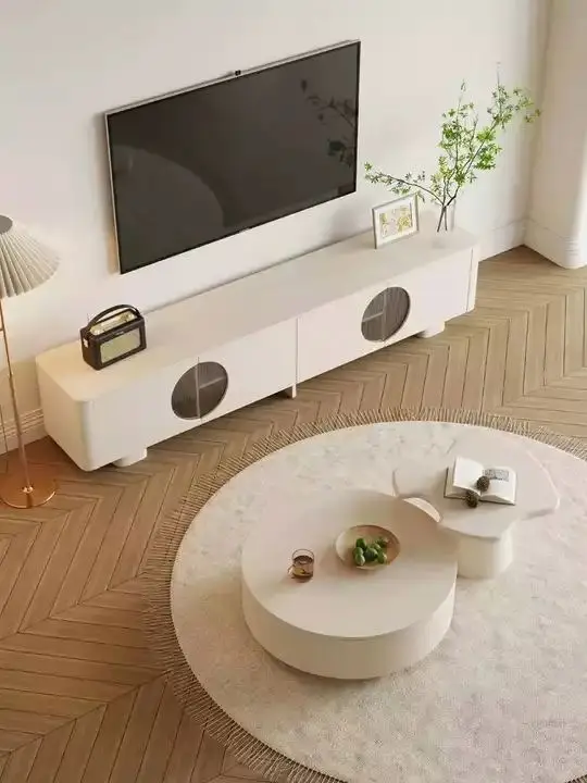 

/ Modern Simple Home Cute Style White Coffee Table TV Cabinet Combination