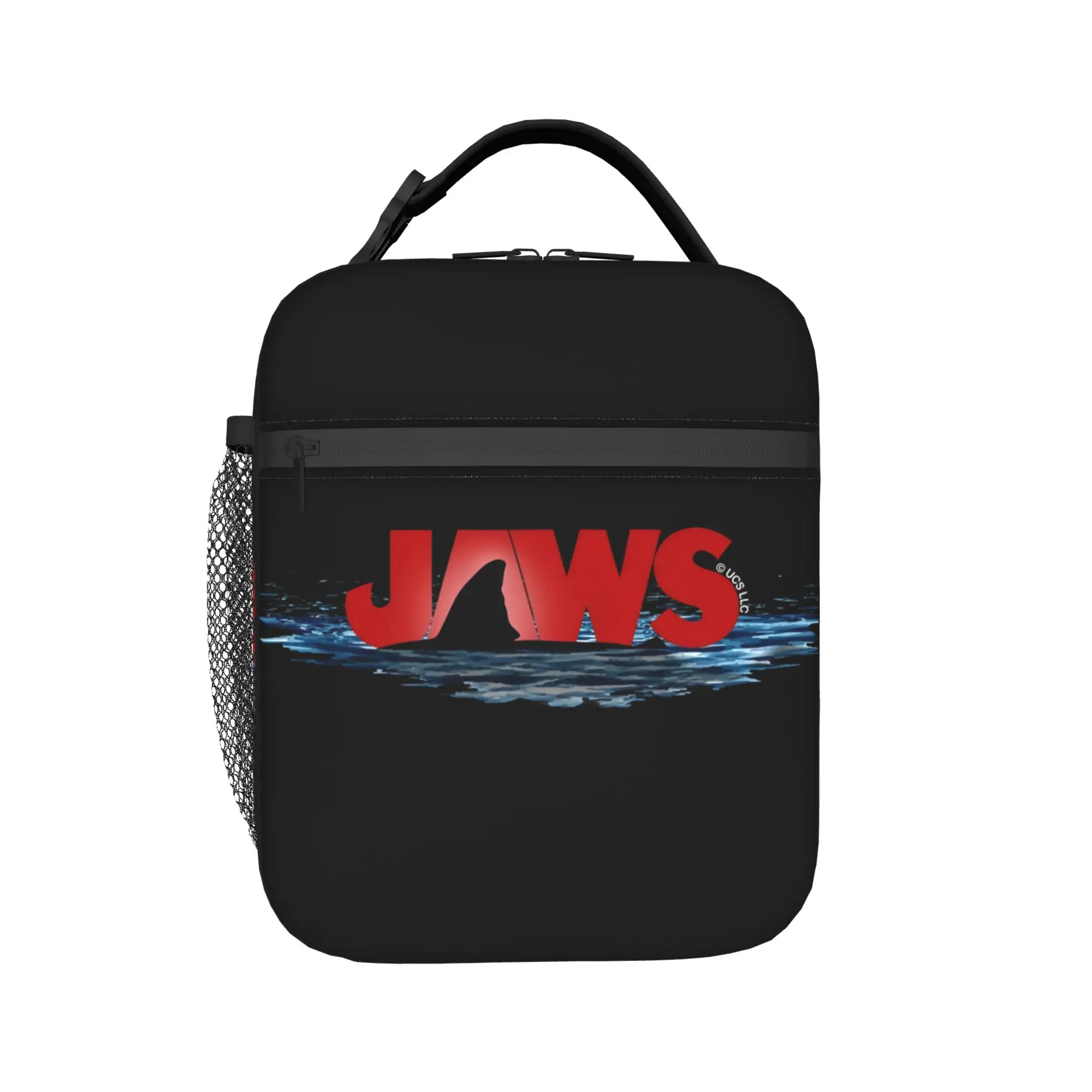 Jaws Logo With Great White Shark Fin Emerging From The Ocean Surface Lunch Bag For Child Lunch Box Retro Oxford Tote Food Bags