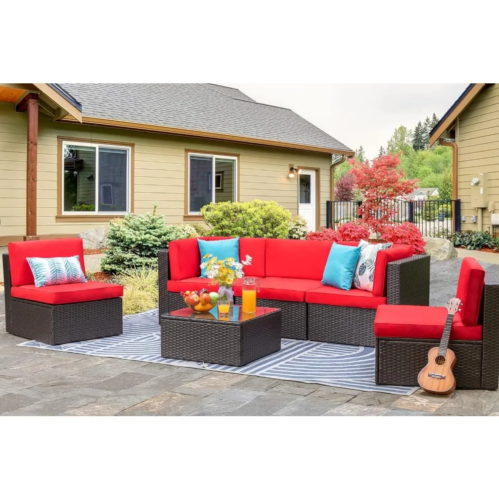 

6 Piece Small Patio Furniture Sets, Outdoor Sectional Sofa All Weather PE Wicker Patio Sofa Couch Garden Backyard Conv