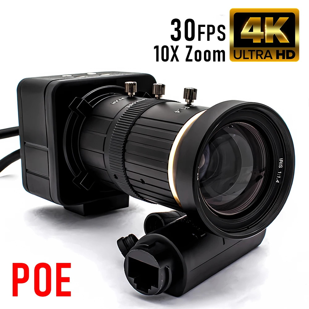 Ultra HD 8MP 4K 30FPS POE IP Camera 5-50mm Varifocal CS Lens Onvif RTSP Network Security Surveillance Camera for Machine Vision