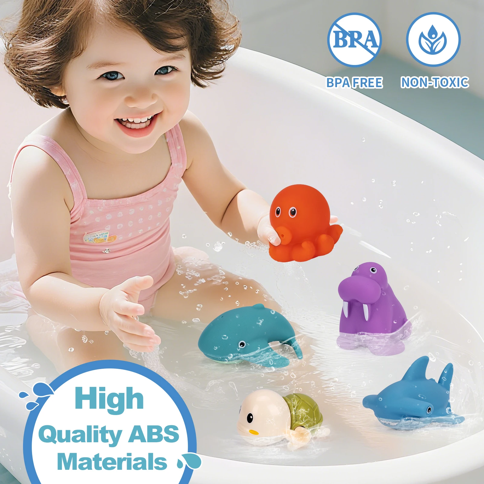 8 pezzi giocattoli da bagnetto per bambini simpatico cartone animato nuoto tartaruga polpo piscina spiaggia classica catena orologeria giocattolo d'acqua per bambini gioco d'acqua giocattolo