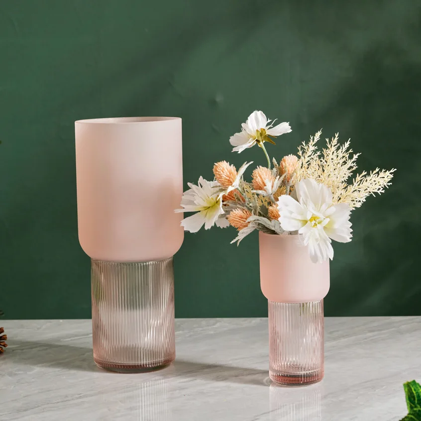 

Pink Frosted Glass Vase Texture Minimalist Creative Cylindrical Hydroponic Flower Arrangement Accessories For Home Decoration