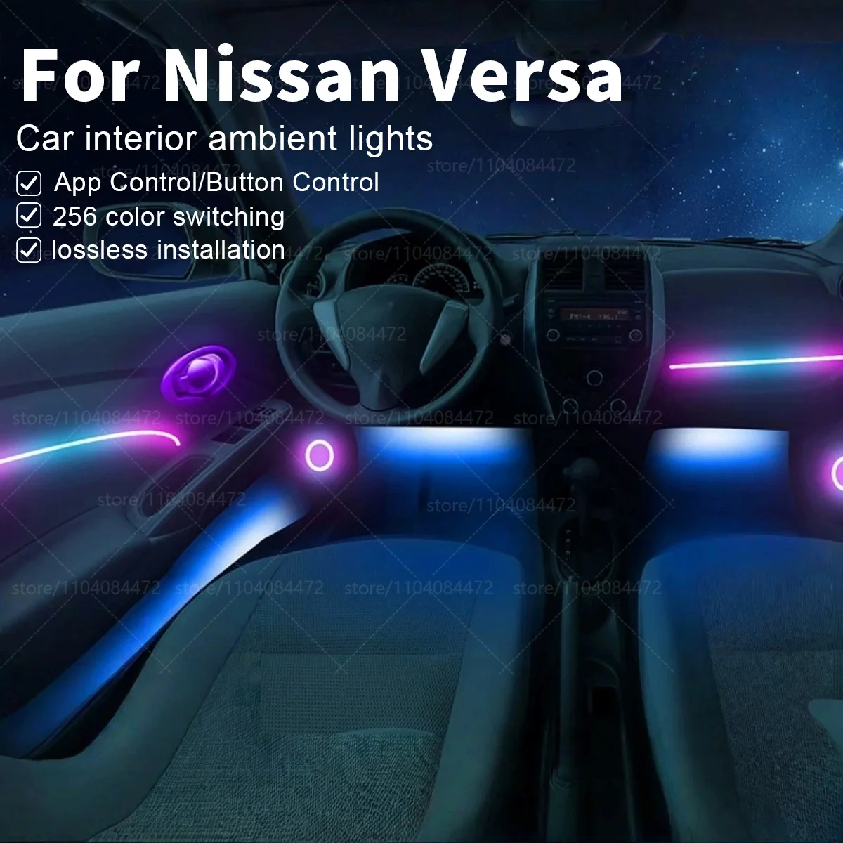 

For Nissan Versa 22in1 RGB Car Interior Acrylic Car Ambient Lights RGB Hidden Acrylic Strip Decoration Atmosphere Accessories