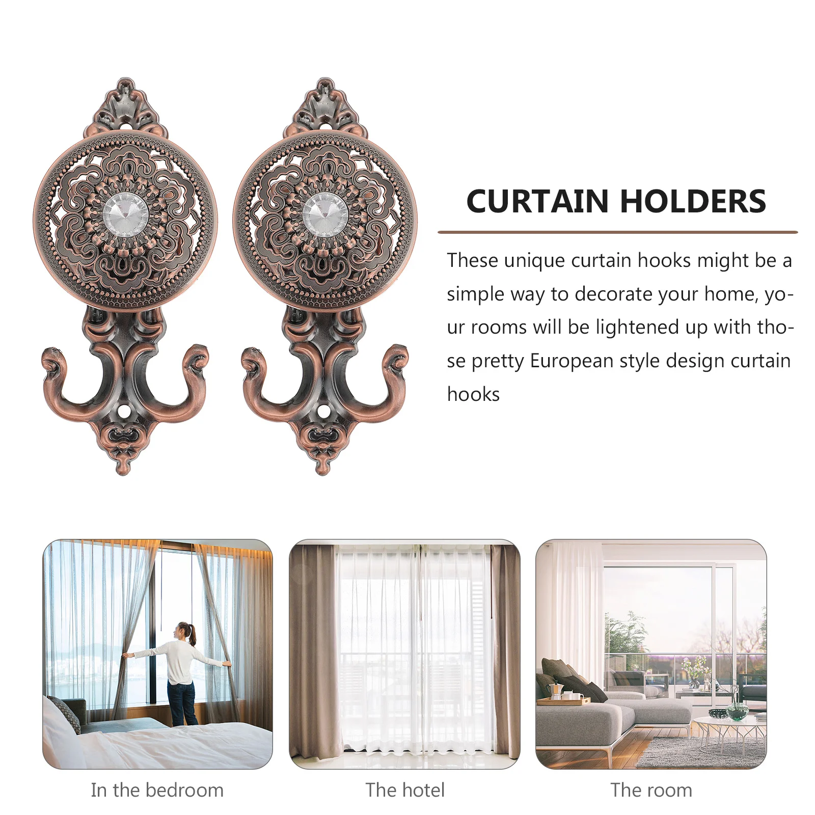 

1Pair Fixing Curtain Hooks European Style Aluminum Alloy Cyan Decorative Home Curtain Holders Tiebacks