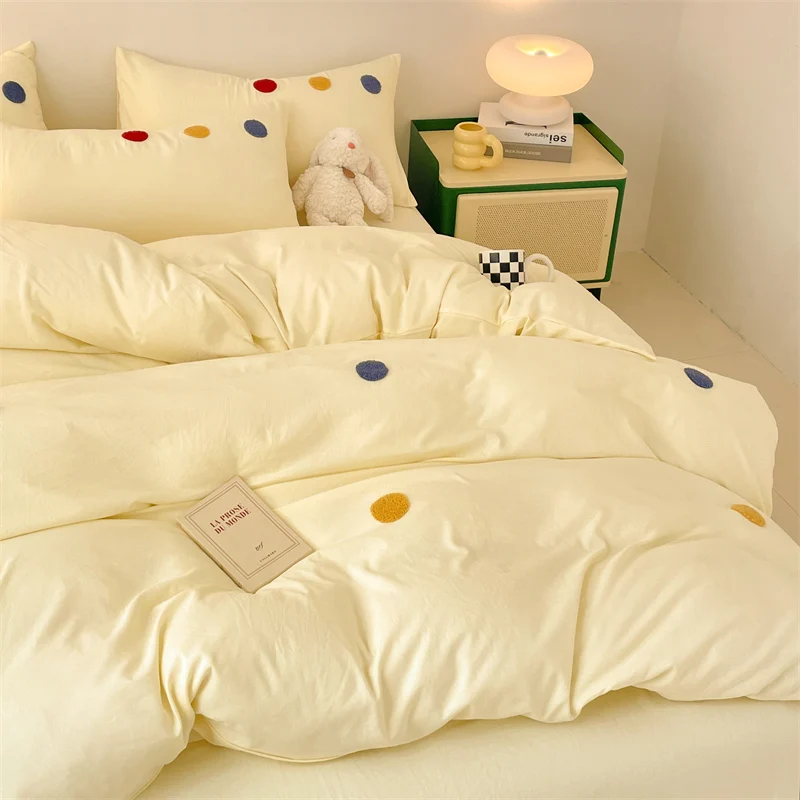 Imagem -03 - Ins Creme Solid Color Girls Bedding Grupo Soft Washed Cotton Quilt Cover Folha Plana Fronha para Crianças Roupa de Cama Decoração de Casa