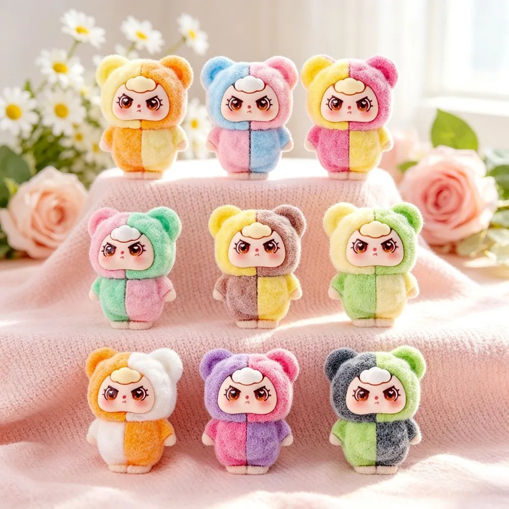 9 Pieces Flocked PVC Mini Bear Figurines Bear Dolls Cute Mini Ornaments Desktop Decor DIY Craft Accessories Party Favor Gift