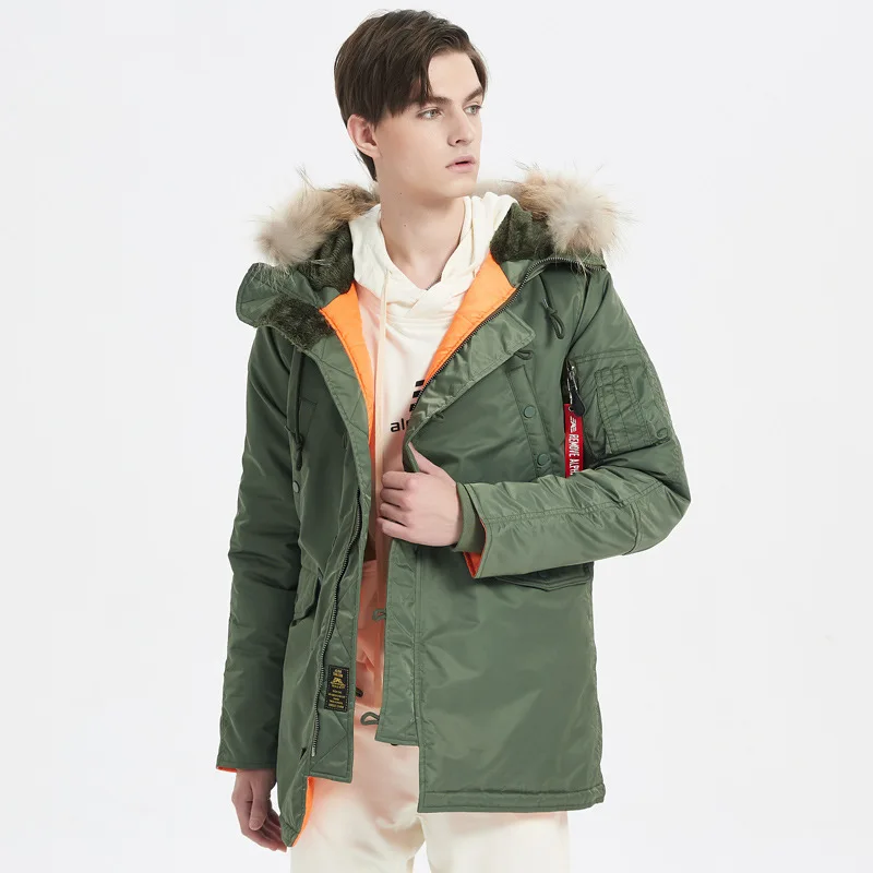 Men's Winter Thick Fur Collar Hooded Cotton Jacket Outdoor Cold Proof Warm Medium to Long Workwear Cotton Coat