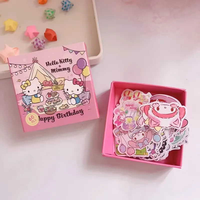 Kawai – petits autocollants Sanrio en boîte, Kuromi cannelle mélodie, décoration artisanale pour enfants, autocollants pour réfrigérateur, cadeaux, DIY bricolage