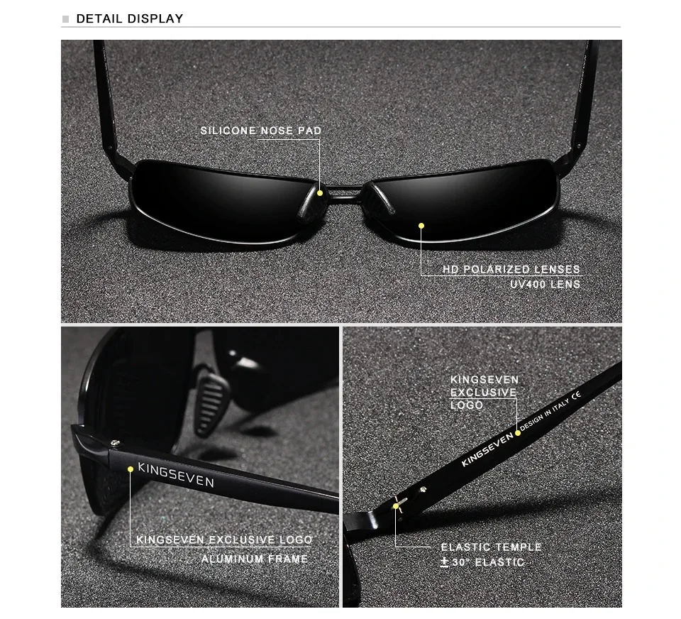 KINGSEVEN Marke Männer Polarisierte UV400 Sonnenbrille Vintage Retro Rechteck Klassische Gläser Anti-glare Fahren Golf Sport Brillen – Detail 2