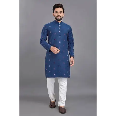 Stand Collar Muslim Shirt Men Clothes Folk Kaftan Musulman Kurta Indian Islamic Clothing National Printed National style