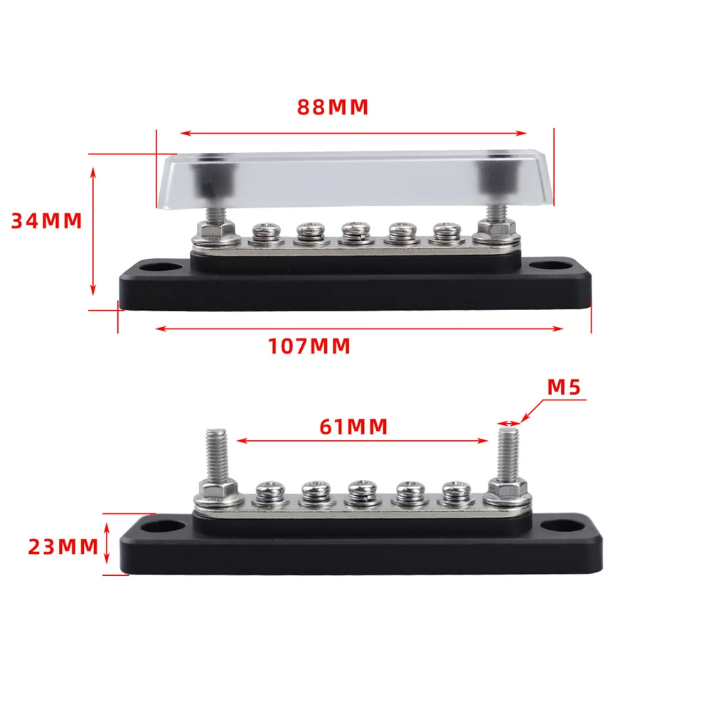 For High Current DC Busbar 48V 100A with Cover New Marine Yacht Busbar 5-Way Wiring Block