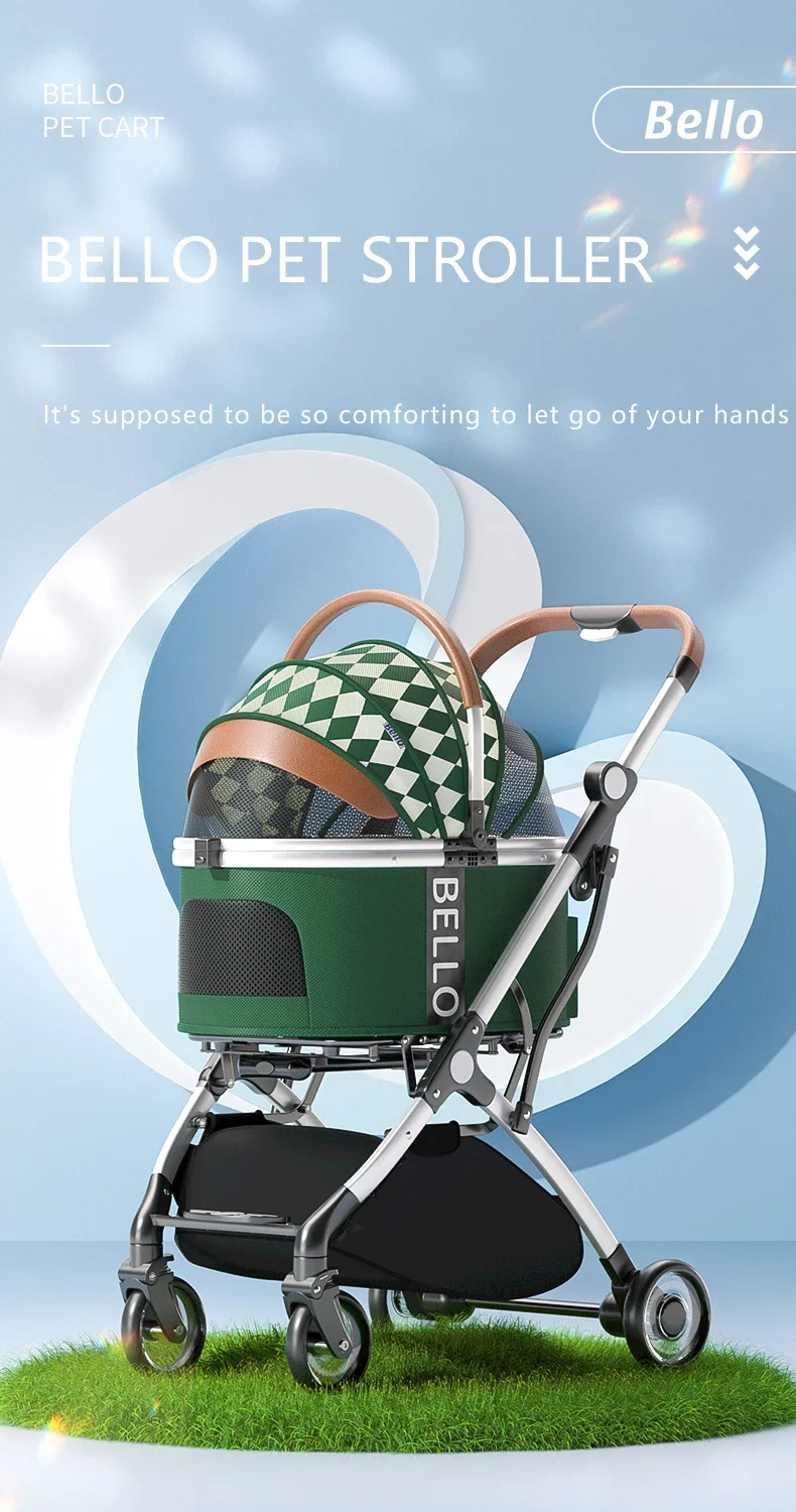 Carrinho para animais de estimação com estrutura de alumínio, 4 rodas, barra de tração, dobrável, leve, cães, gatos, outros animais disponíveis