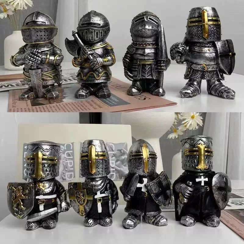 Dwarf Knight Resin Craft European-style Sculpture Ornament, Medieval War Axe Guard Decorative Ornament