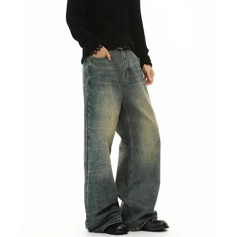 LUZHEN 2026 Gradient Washed Loose Straight Casual Jeans Men's Fashion Handsome Simple Style Vintage Wide Leg Denim Pants JY7677