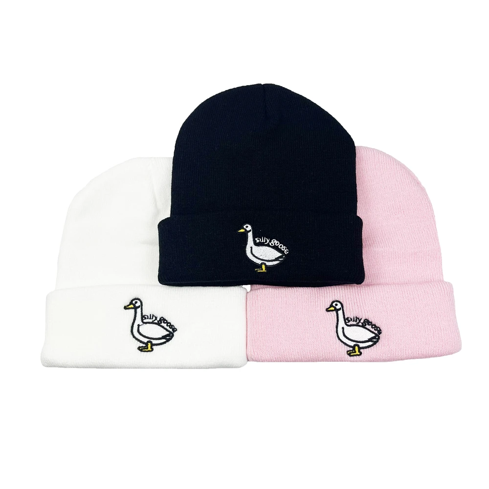 Autumn Winter Outdoor Silly Goose Embroidery Knitted Hat Funny Beanie Bonnet Hip Hop Cap For Men Women