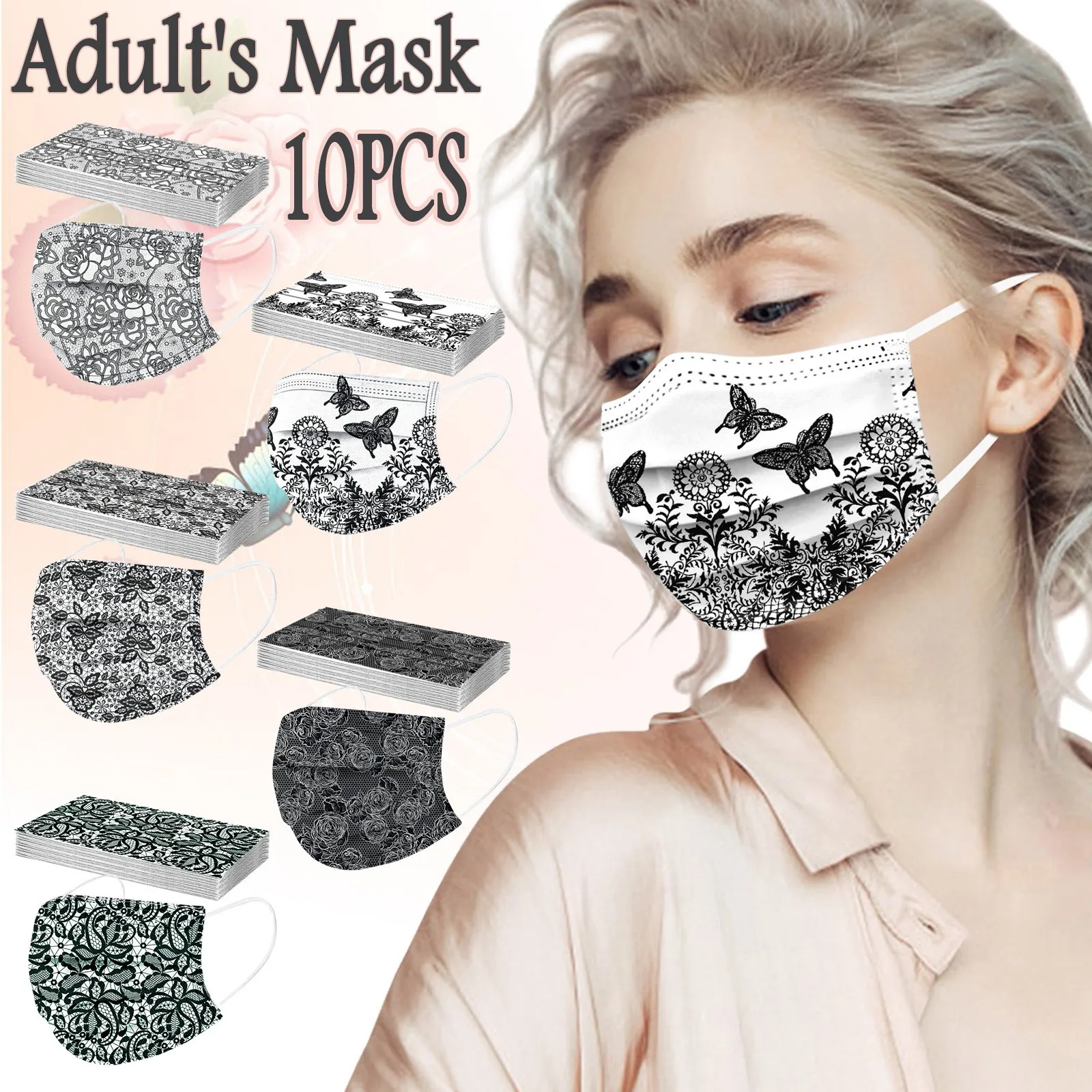 10PCS maschera di pizzo per adulti maschera facciale usa e getta 3Ply Ear Loop Anti-PM2.5 maschera protettiva per il viso antipolvere per esterni maschera usa e getta