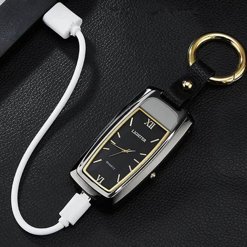 New Style Watch USB Lighter Keychain Multi-function Windproof Charging Lighter Men\'s Smoking Small Accessories Exquisite Gift