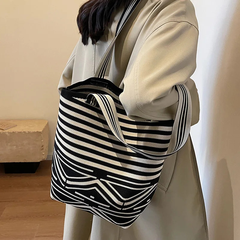 Luxury Bags Women Beach Shoulder Bag Fashion Design Canvas Geometry Stripe Tote Personalized Bag Cotton Bag Shopping Handbags