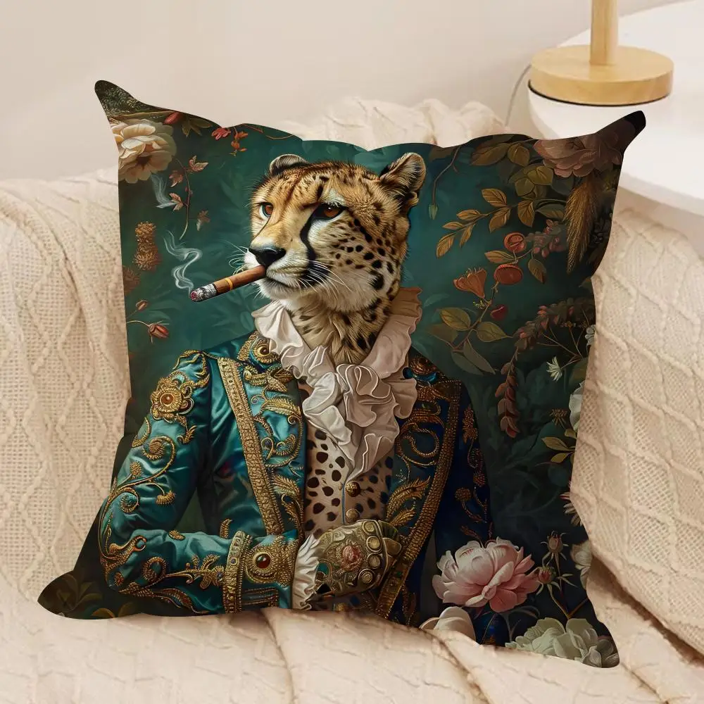 Elegant Royal Leopard Portrait Throw Pillow Case for Living Room Couch view 2