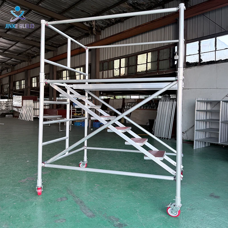 EN1004 Aluminum Alloy Mobile Scaffold Tower Casters Wheels Platform Ladder Stair Access High Strength 6.3ft