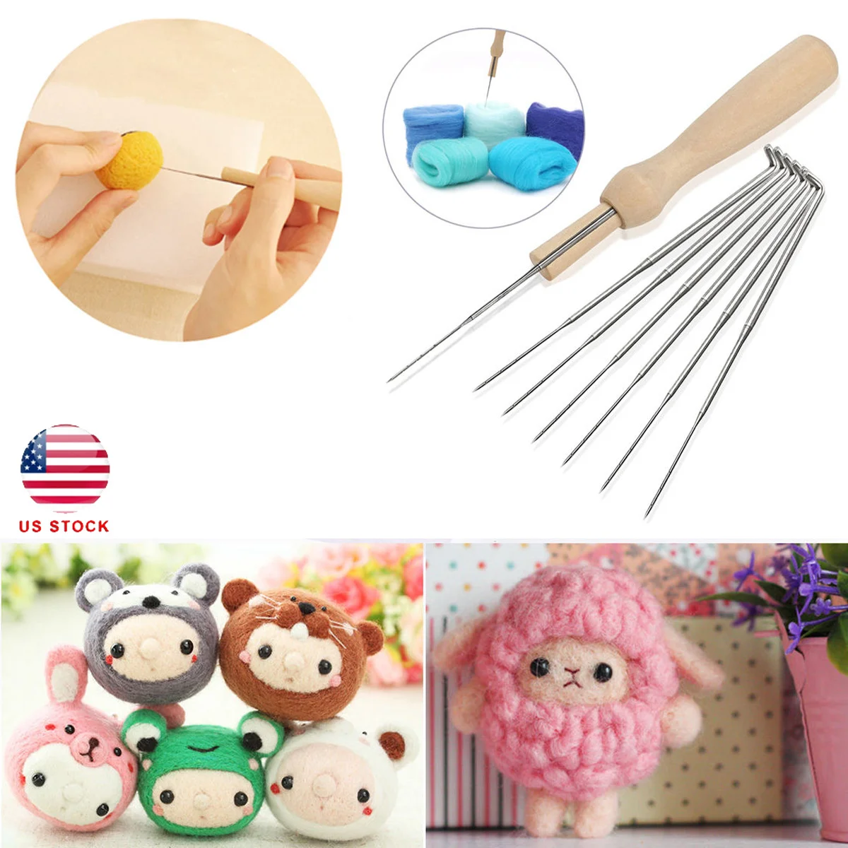 

7Pcs Felting Needle Set with Wooden Handle 80Mm Metal Needles for Wool Felt Crafting Big Nuolux Felting Needle