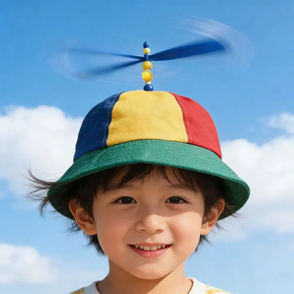 Rainbow Windmill Propeller Bucket Hat Sun Protection Comfortable Breathable Bamboo Dragonfly Cap Wide Brim Summer Beach Cap