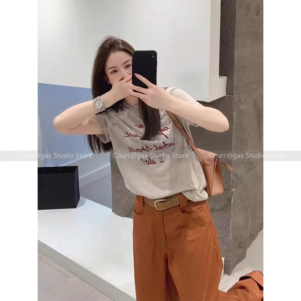 

New letters short-sleeved ~ simple old money style lazy commuting casual versatile fashion T-shirt female