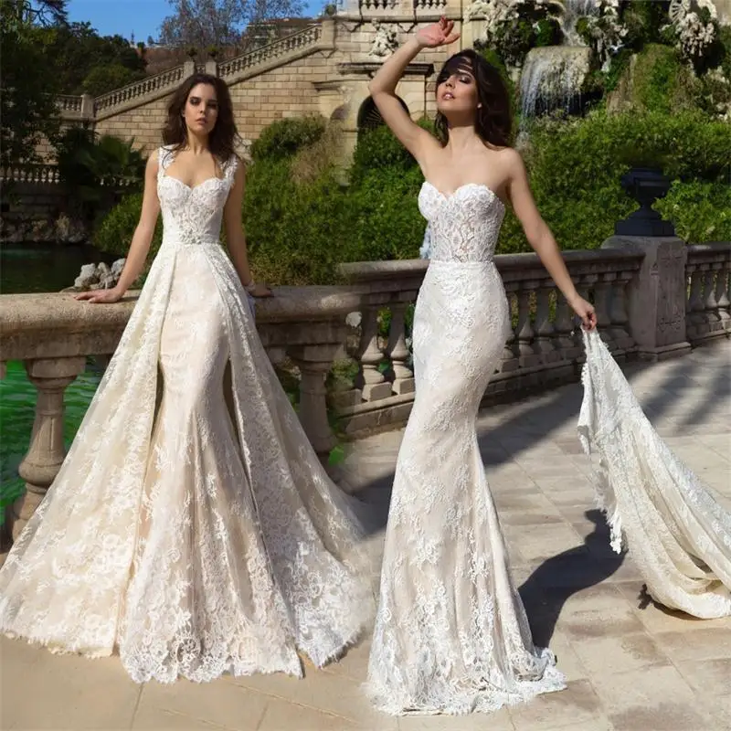 Robes De Mariée en dentelle Champagne avec Train détachable chérie Robe De mariée sirène 2025 robes Noiva Robe De Mariée