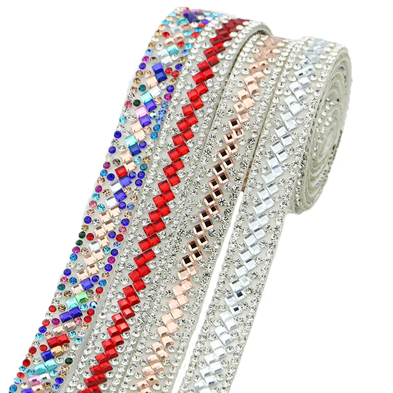 (1 Yards/roll) Width 1.2cm Chinese Ethnic Style Handmade Back Adhesive Decoration Rhinestone Clothing Matching Design
