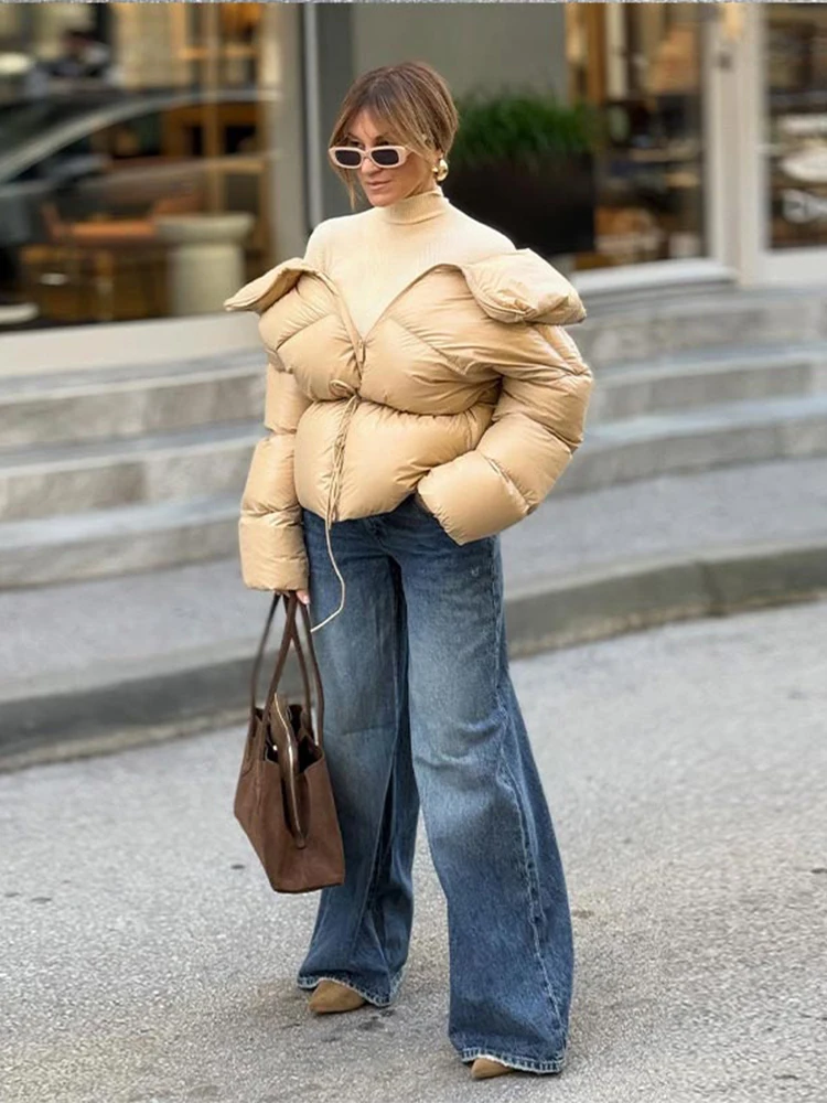 2026 Autumn Winter Solid Women's Short Cotton Coat Slim Stand Collor Zipper Lace Up Thicken Female Coats Warm Outwear New