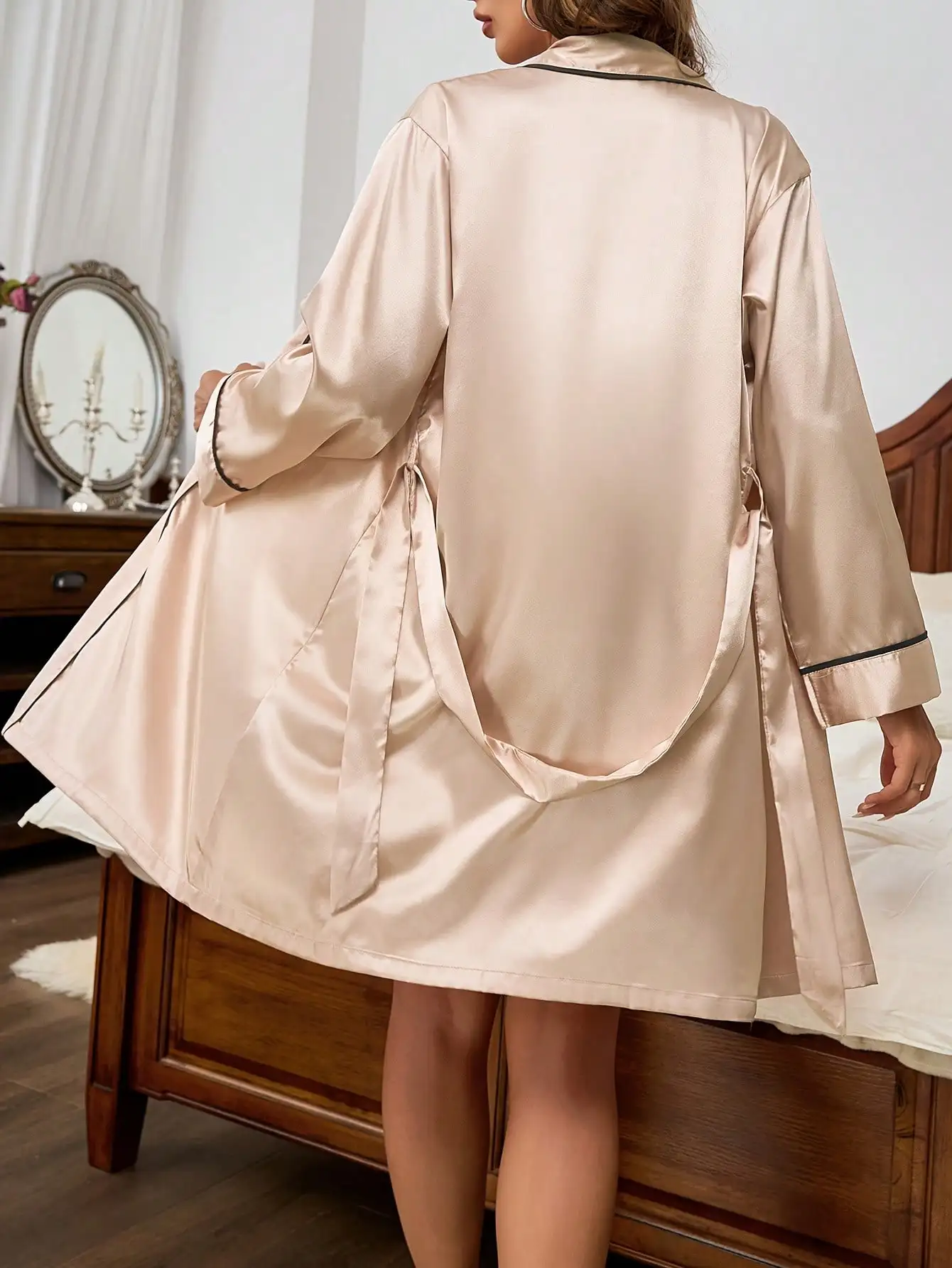 1-piece women's solid color elegant tie-waist robe, thin and cool short bathrobe, silky and comfortable, suitable for home use