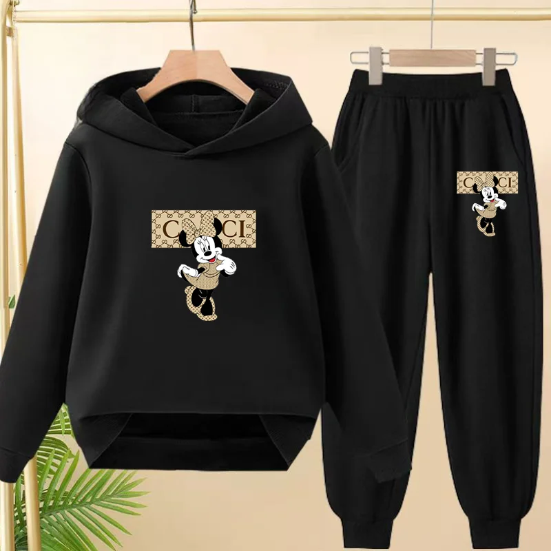 

Children Mickey Leisure 3-12 Age Girl New style Mickey Mouse 2 Piece Hoodie+Trousers Pullover Hooded Autumn Winter Sportswear