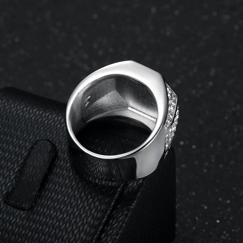 HIP Hop Bling Iced Out Stainless Steel Geometric Octagon Finger Rings for Men Rapper Jewelry Gold Silver Color Drop Shipping view 5