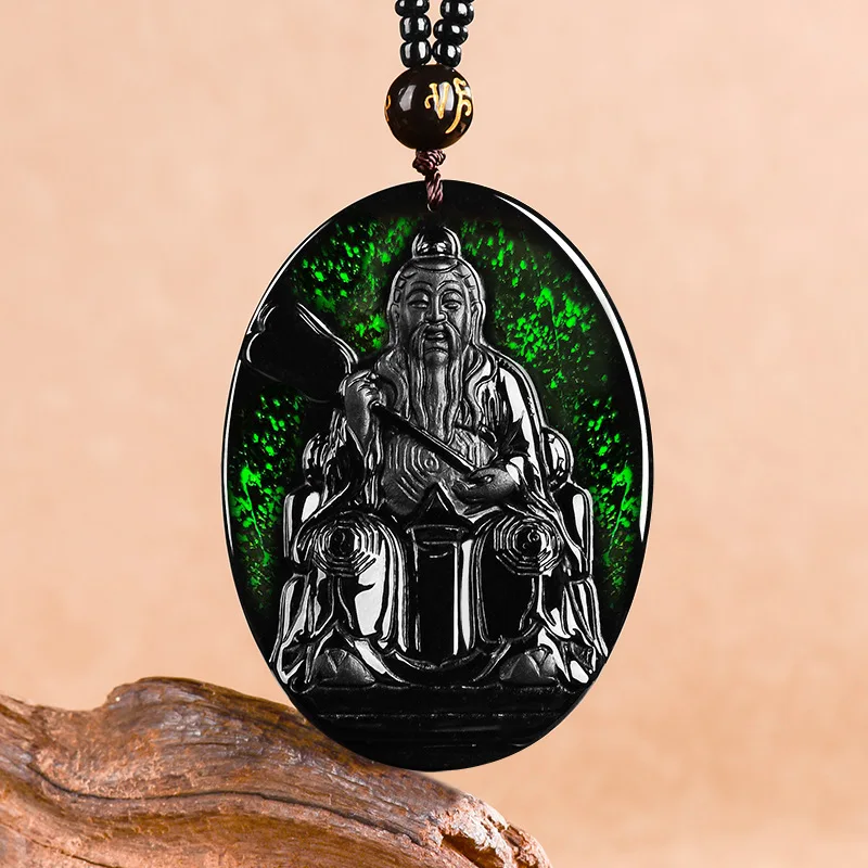 

Natural A-grade Ink Jade Taoist Morality Pendant Necklace Men's Women's Tianzun Taishang Laojun Taoist Philosophy Jewelry