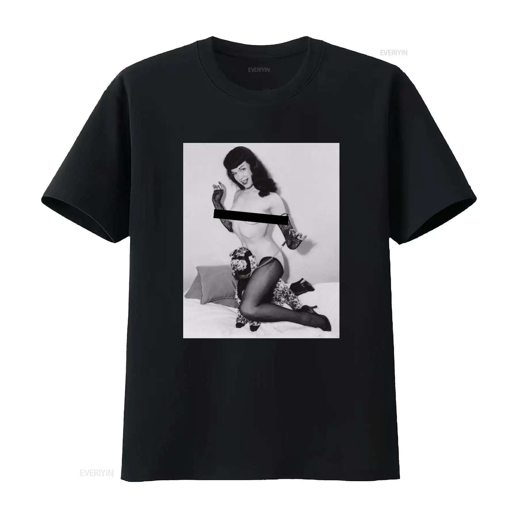 تي شيرت Bettie Page Nice Puppy تي شيرت مرخص من 1950's Queen Of Pinups موديل أبيض عتيق جرافيك مغسول متعدد الاستخدامات قابل للتنفس قليلاً #1