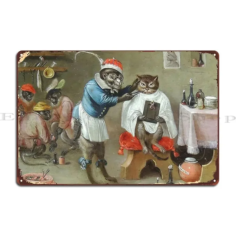 Hd The Barber Monkey 1670c Ferdinand Van Kessel Metal Plaque Funny Party Living Room Customize Garage Tin Sign Poster