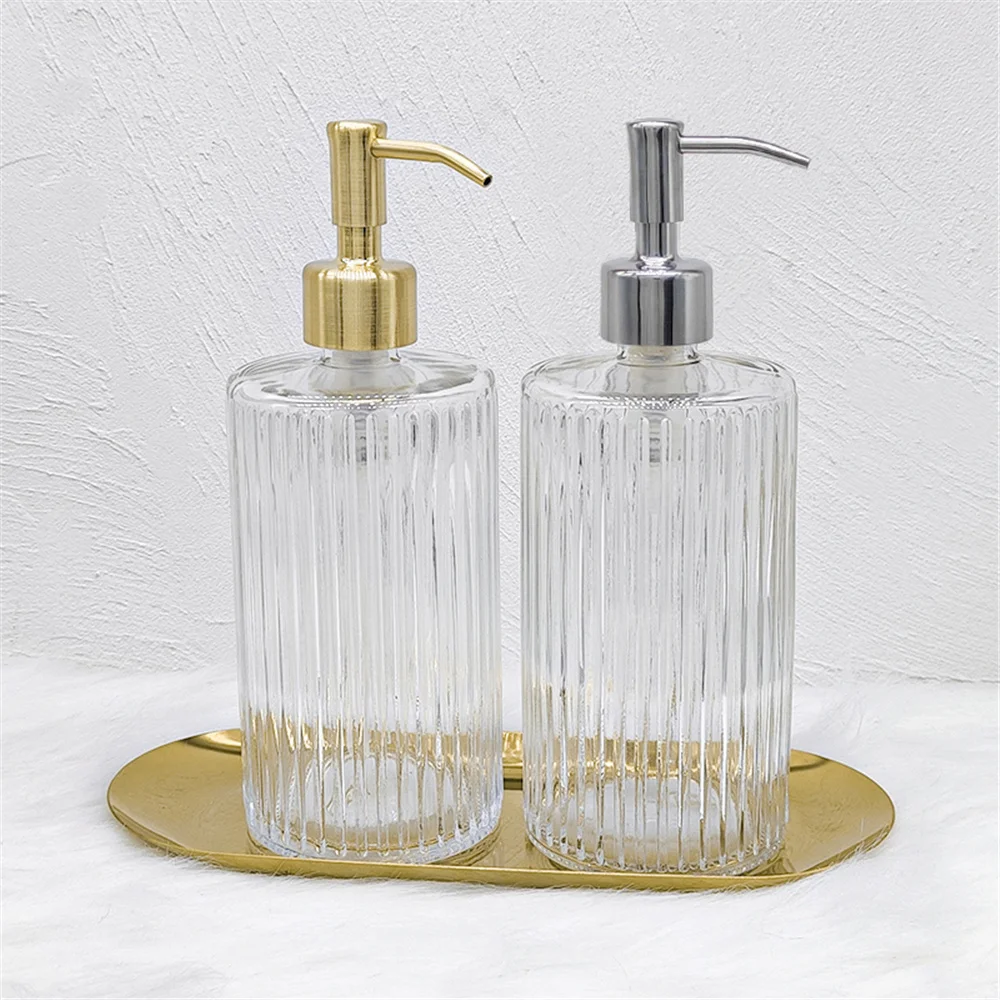 450ml Soap Dispenser Kitchen Detergent Sub-bottle Transparent Glass Shampoo Bottle with Metal Pump Bath Hand Washing Bottles