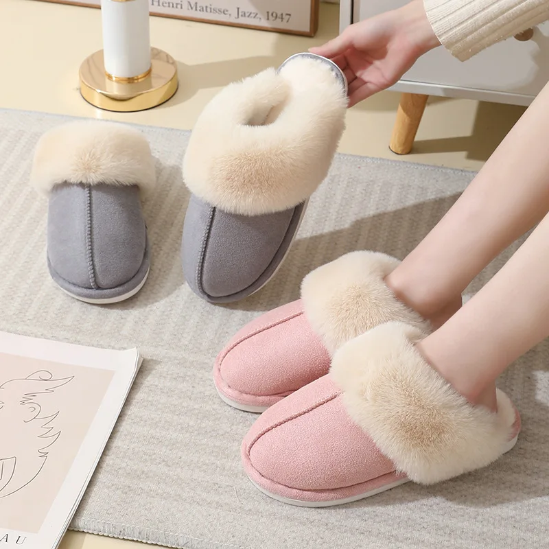 2024 Mens Slippers fur Winter Warm Home Girls Slippers Women Man Casual Luxury Faux Suede Plush Shoes Thicken Indoor Slippers