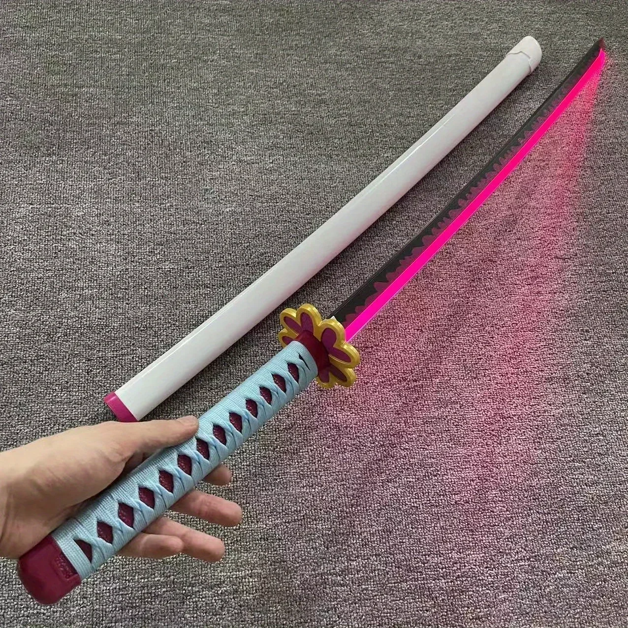 40inch Luminous Demon Slayer Katana Anime Cosplay Prop Luminous Kanroji Mitsuri Sword Light Sabre Real Size Japanese Katana Toy