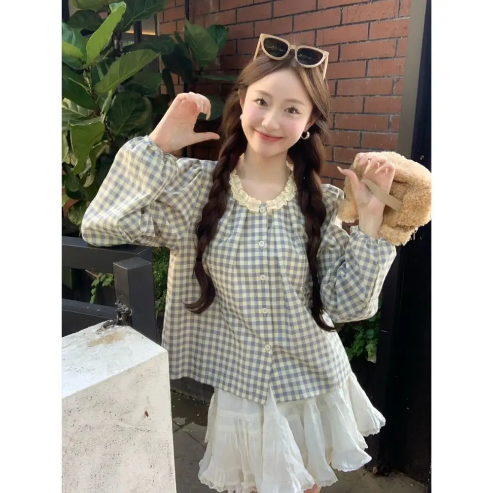 

Long Sleeve Shirts Womens Chiffon Blouses Lace-Up Romantic Feminine Slim Fit Sweet Korean Style Youthful Elegant Outfit