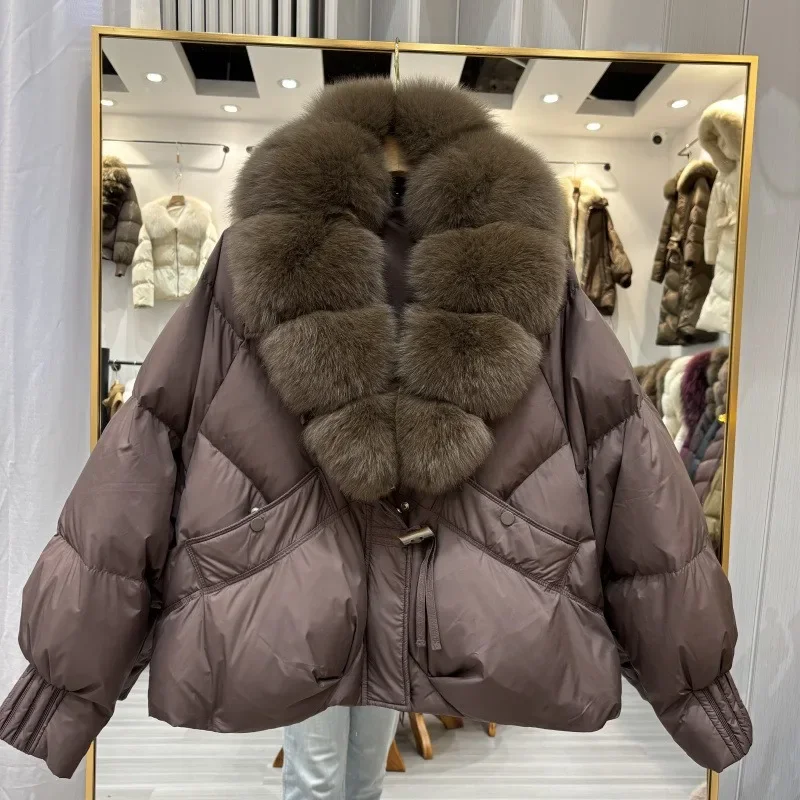 OFTBUY Women's Winter Down Jacket Big Natural Fur Collar Duck Down Jacket Women Short Thick Loose Coat with Fur for Female