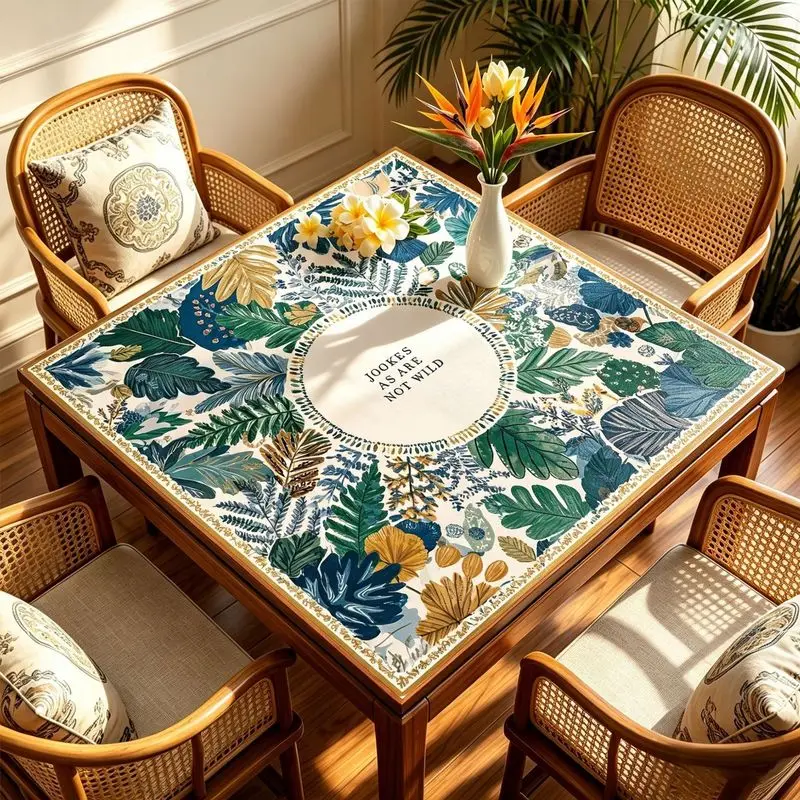 VIKAMA French Country Floral Mahjong Mat Silent Non Slip Foldable Square Game Pad Warm Vintage Botanical Desktop Decor