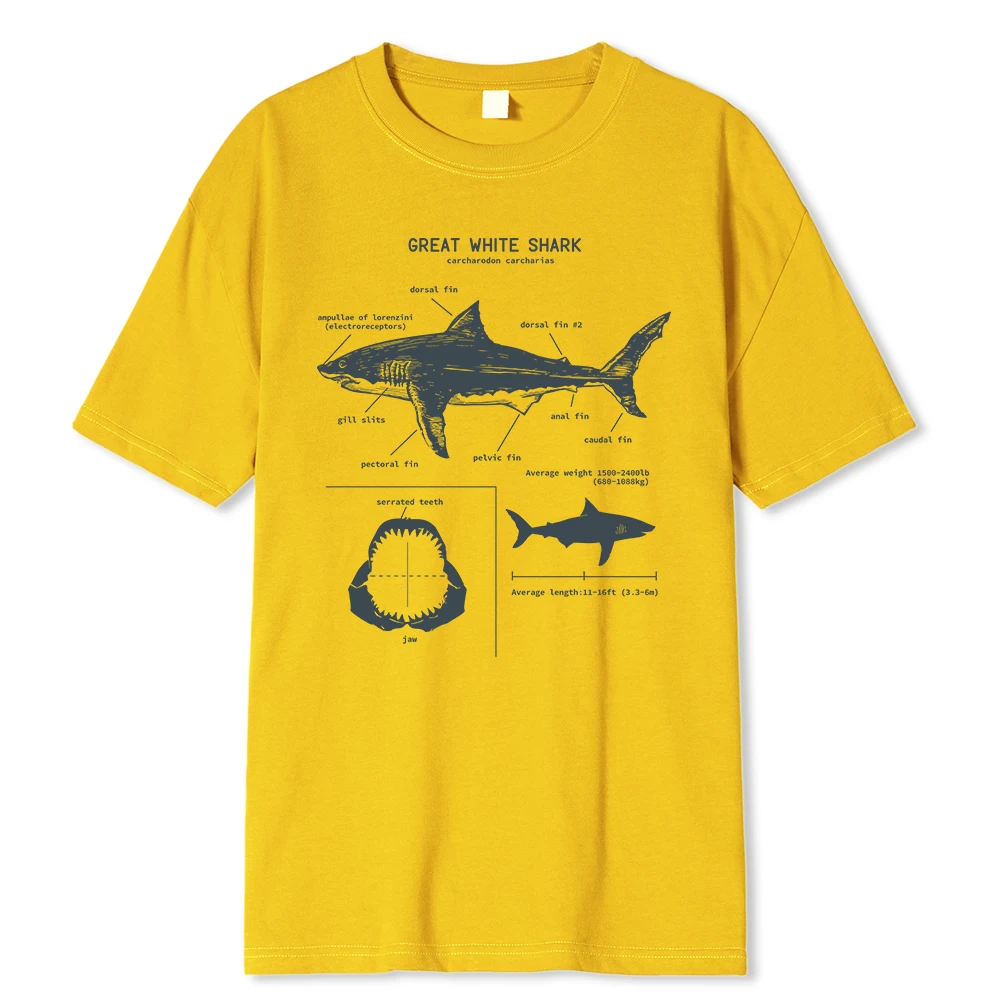 Great White Shark Anatomy T-Shirt New Summer Men Street Short Sleeve Hip Hop Punk Style Boy Casual Tops Fashion White Tees