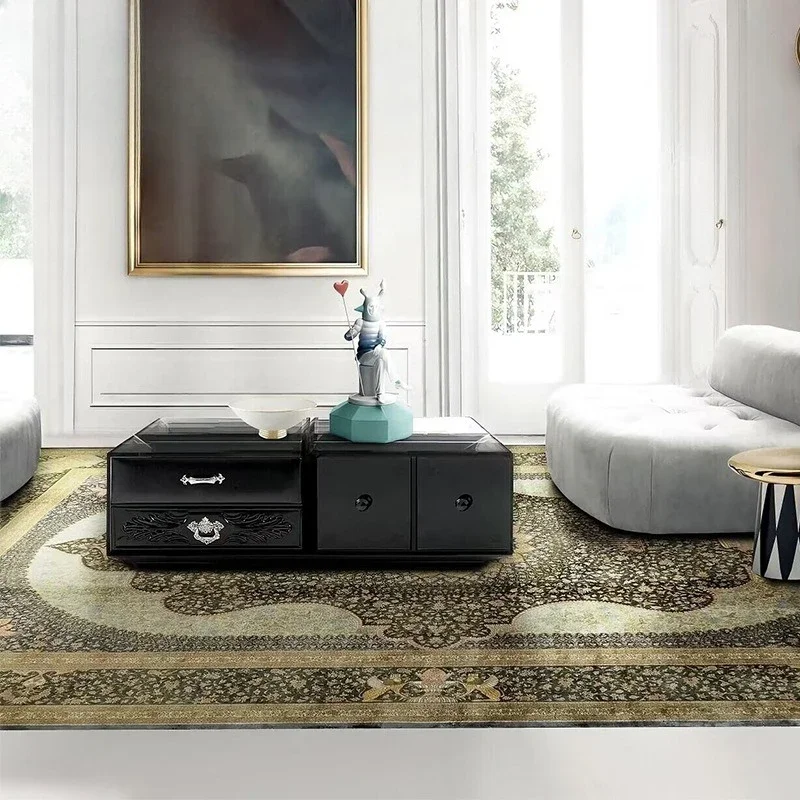 Solid wood multi-drawer coffee table, villa mansion premium glass table