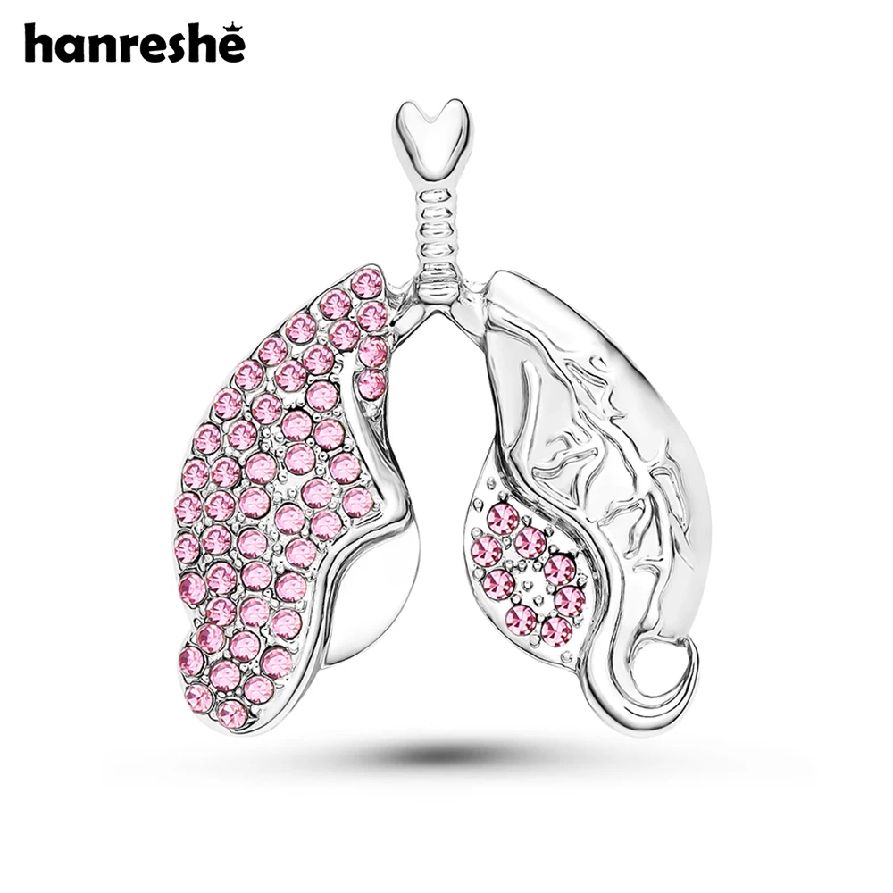 Hanreshe Inlaid Pink Crystal Lung Brooch Medical Anatomy Jewelry Lapel Backpack Coat Pin Badge for Doctors and Nurses