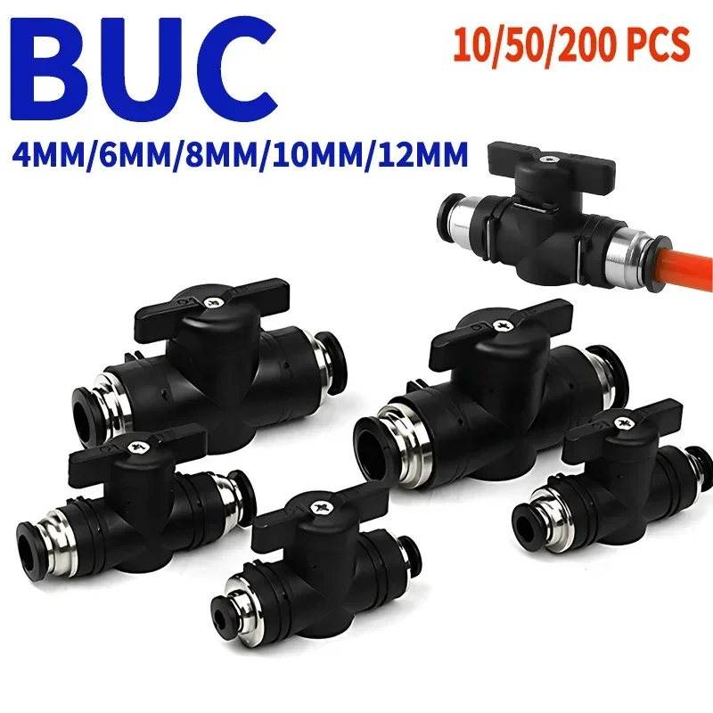 

10/50/200 PCS BUC Air Hand Valve - Pneumatic Push In Quick Joint Connector Manual Plastic Controller (4mm, 6mm, 8mm, 10mm, 12mm)